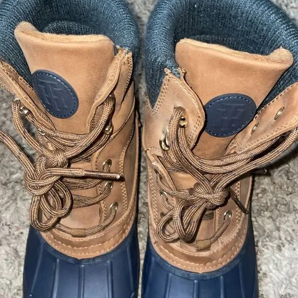 Tommy Hilfiger Cuffed Leather Winter Duck Navy Khaki Twreise Vintage 90s Boot - Picture 7 of 12